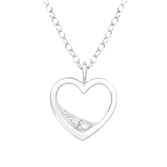 Sterling Silver CZ Heart Necklace - Picture 1 of 11